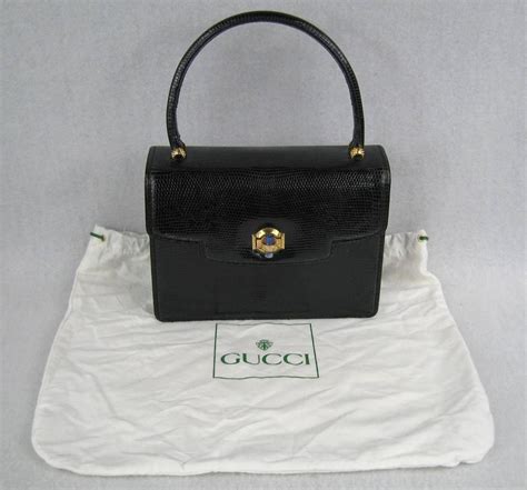 Vintage Gucci 1960s Black Leather Kelly Hand Bag 